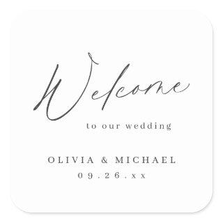 Elegant modern welcome minimalist wedding square sticker