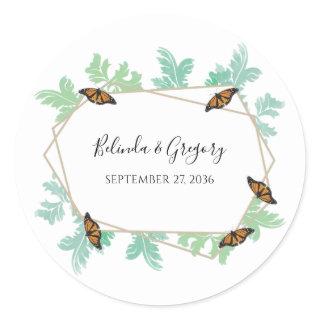 Elegant Monarch Butterfly Wedding Classic Round Sticker