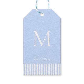 Elegant Monogram Blue & white  Gift Tags