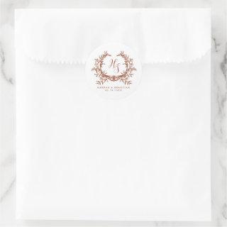 Elegant Monogram Botanical Crest Classic Round Sticker