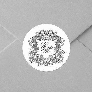 Elegant Monogram Crest Vintage Wedding Classic Round Sticker