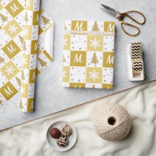 Elegant Monogram Gold & White Christmas  Wrapping
