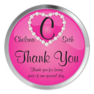 Elegant Monogram Pink and Silver Classic Round Sticker