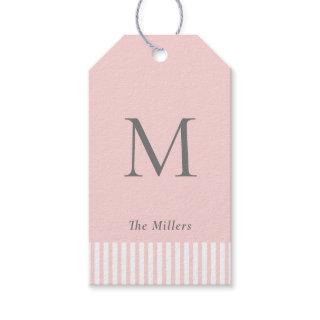 Elegant Monogram Pink & Gray  Gift Tags