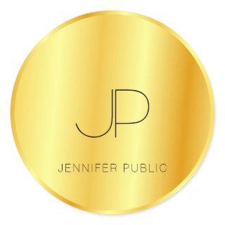 Elegant Monogram Template Trendy Faux Gold Look Classic Round Sticker