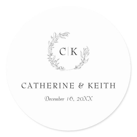 Elegant Monogram Wedding Classic Round Sticker