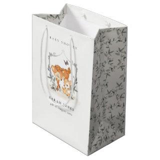 Elegant Mum Deer Fawn Floral Crest Baby Shower Medium Gift Bag