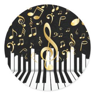 Elegant Music Note Luxury piano keys Classic Round Sticker