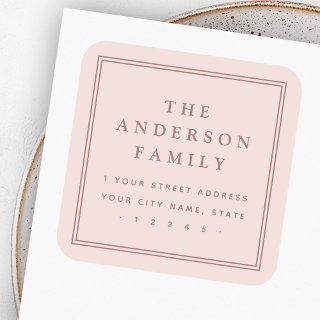 Elegant name light blush pink return address square sticker