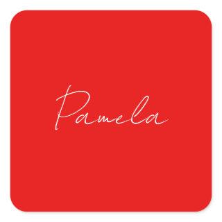 Elegant Name Minimalist Classical Warm Red Square Sticker