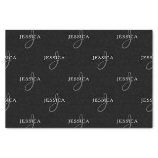 Elegant Name & Monogram | Black, White & Grey Tissue Paper