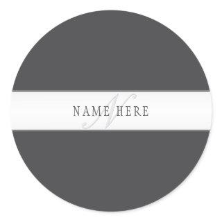 Elegant Name & Monogram | Dark & Light Grey  Classic Round Sticker