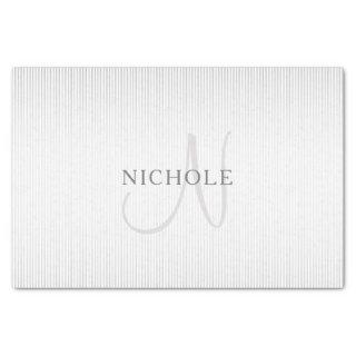 Elegant Name Monogram & Thin Grey Ombre Stripes Tissue Paper
