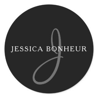 Elegant Name Monogram | White & Grey  Classic Round Sticker
