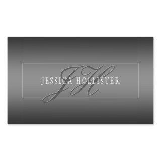 Elegant Name & Monogrammed Initials | Black & Grey Rectangular Sticker