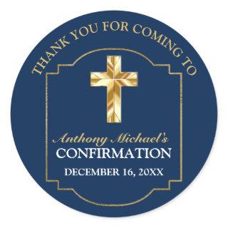 Elegant Navy Blue Gold Boys Confirmation Gift Tags
