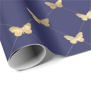 Elegant Navy Blue Gold Butterfly Pattern