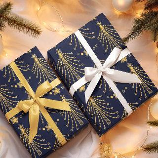 Elegant Navy Blue Gold Christmas Tree Star Pattern