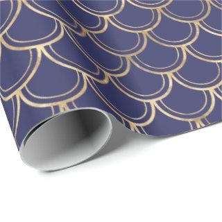 Elegant Navy Blue Gold Scallop Pattern