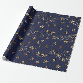Elegant Navy Blue n Gold Snowflake Christmas Stars