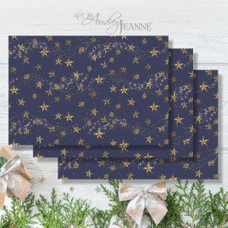 Elegant Navy Blue n Gold Snowflake Christmas Stars  Sheets