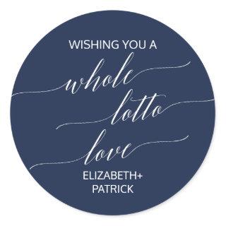 Elegant Navy Calligraphy Lottery Ticket Favor Classic Round Sticker