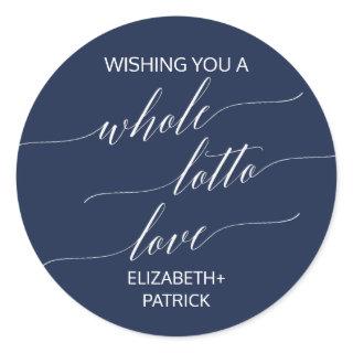 Elegant Navy Calligraphy Lottery Ticket Favor Classic Round Sticker