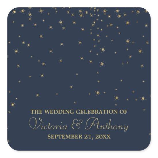 Elegant Navy & Gold Falling Stars Wedding Thanks Square Sticker