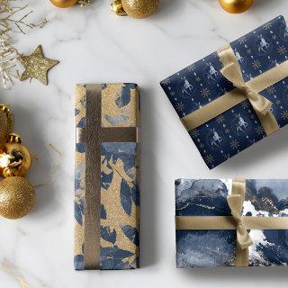 Elegant Navy Watercolor Ink & Golden Jewel  Sheets