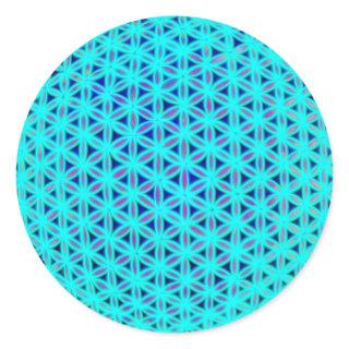Elegant neon blue teal flower of life  classic round sticker