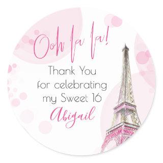 Elegant Ooh la la Paris Eiffel Tower Pink White Classic Round Sticker
