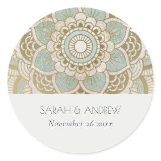 Elegant Ornate Gold Teal Turquoise Mandala Wedding Classic Round Sticker