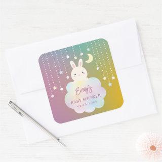 Elegant Over the Moon and Stars Girl Baby Shower Square Sticker
