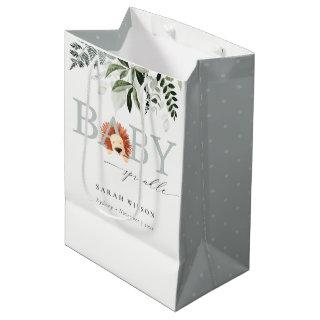 Elegant Pastel Cute Lion Foliage Baby Sprinkle Medium Gift Bag