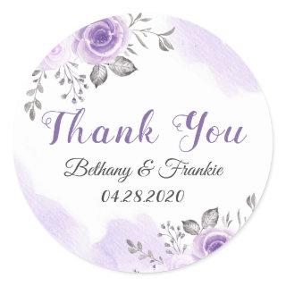 Elegant Pastel Purple Blossom Flowers Thank You Classic Round Sticker