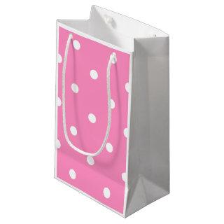 Elegant Pattern For Her Hot Pink White Polka Dots Small Gift Bag