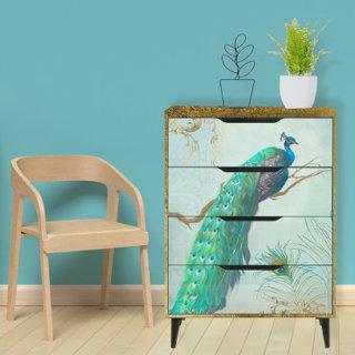 Elegant Peacock n Feathers Blue Gold Decoupage Tissue Paper