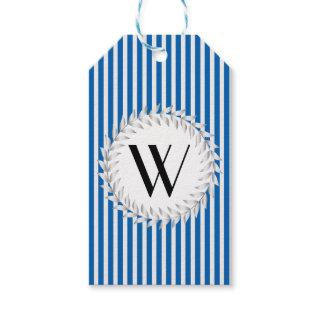Elegant Personalized Monogram on Blue Stripes Gift Tags
