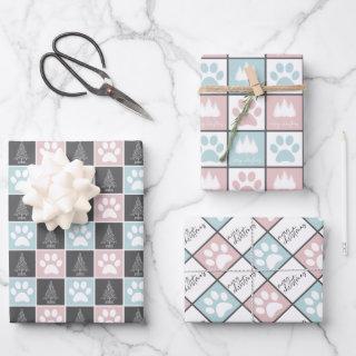Elegant Pink and Blue Paw print Christmas pattern  Sheets