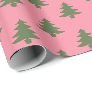 Elegant Pink And Green Christmas Tree Pattern
