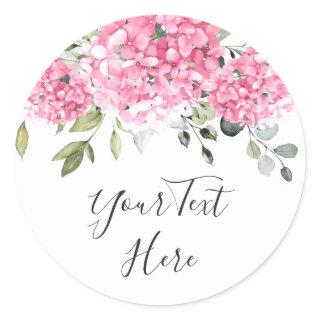 Elegant Pink Blush Hydrangea Eucalyptus Custom Classic Round Sticker