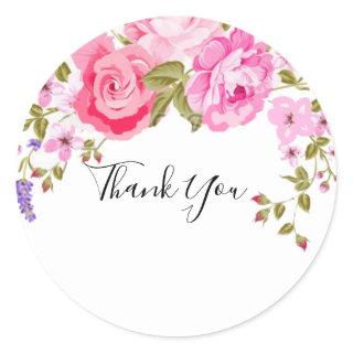 Elegant Pink Floral Thank You  Classic Round Sticker