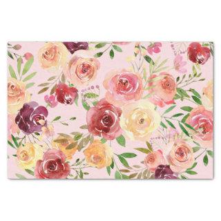 Elegant Pink Floral Watercolor Peony Flower Tissue Paper