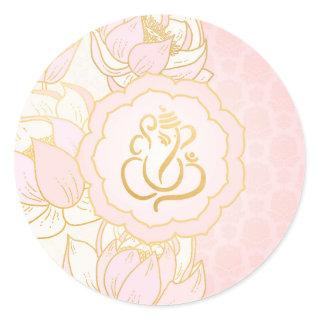 Elegant Pink Gold Ganesh/ Indian God Classic Round Sticker