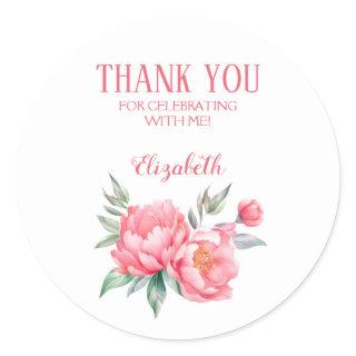 Elegant Pink Peony Botanical Brunch Birthday  Classic Round Sticker