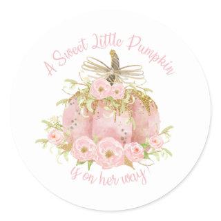 Elegant Pink Pumpkin Baby Shower Girl Classic Round Sticker