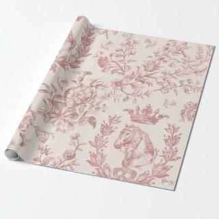 Elegant Pink Rose Beige Equestrian Floral Toile