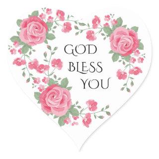 Elegant Pink Roses with Moss Leaves God Bless You Heart Sticker