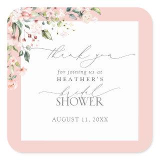Elegant Pink Watercolor Floral Shower  Thank You Square Sticker