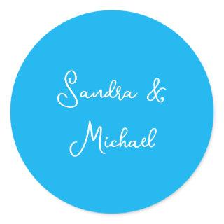Elegant Plain Azure Blue Personalized Custom Classic Round Sticker
